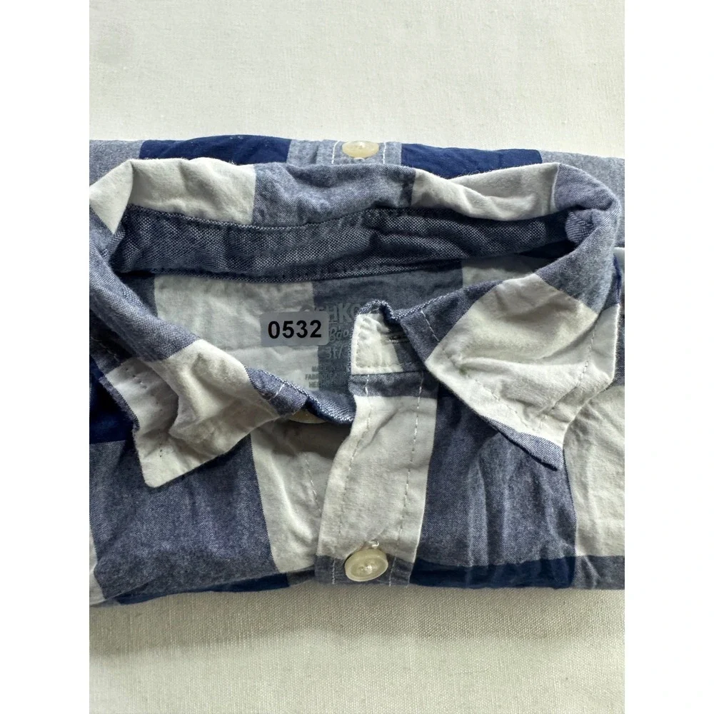 OshKosh‎ Bgosh Boys Navy Blue White Buffalo Plaid Button Down Shirt 3T